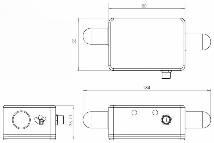 BeanDevice 2.4GHz Inc 传感器的尺寸图