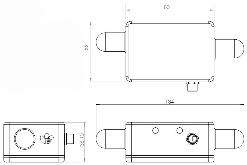 BeanDevice 2.4GHz HI-Inc 传感器的尺寸图